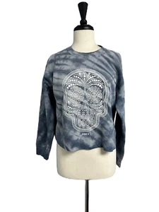 Obey womens sugar skull pullover Sweatshirt Cropped size Small Blue Tie Dye - Picture 1 of 4
