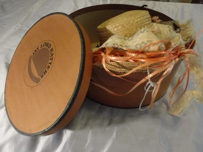 Sombrero de sol floral vintage para mujer, lote de cuentas de lazo de cinta de paja con caja de sombrero de 15 pulgadas Foto 1 de 4