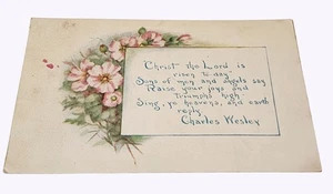 Postal de Pascua vintage de 1911 Charles Wesley con diseño floral y sello postal - Imagen 1 de 2