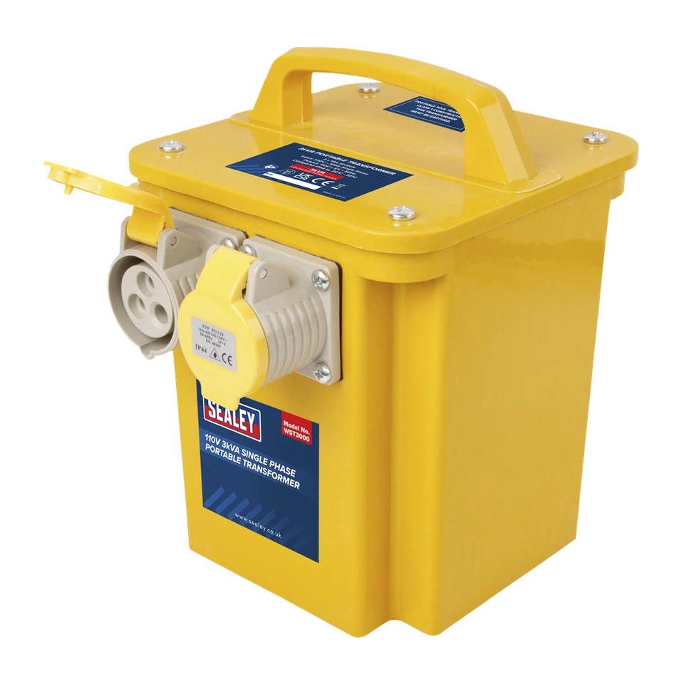 Sealey 110V 3kVA Single Phase Portable Transformer Performance Yellow WST3000 - Image 1 of 3