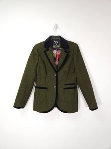Blazer Boden Talla 10 British Moon Tweed Verde Oscuro Chaqueta Preppy Borde Terciopelo - Imagen 1 de 13