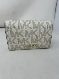 Michael Kors Jet Set Medium Signature Logo Geldbörse Vanille und Braun Doppelfaltung - Bild 1 von 10