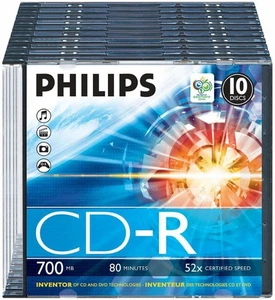 PHILIPS - 52x Speed CD-R Blank CDs - Slim Case 10 Pack - Picture 1 of 1