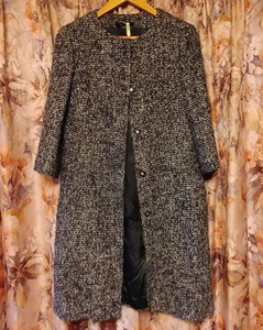 Max Mara Tweed collarless Coat Jacket Blouson Women 40 Wool Alpaca Gray Black - Picture 1 of 4