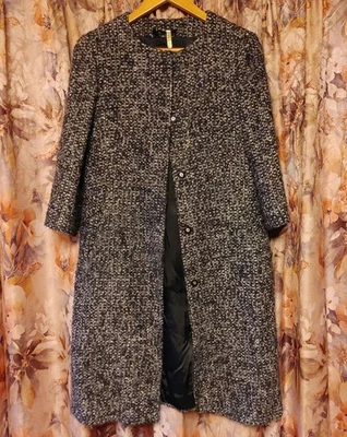 Max Mara Tweed collarless Coat Jacket Blouson Women 40 Wool Alpaca Gray Black - Image 1 of 4