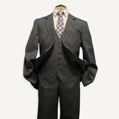 Traje De Colección Hart Schaffner Marx 3 Piezas 41R Azul Pizarra Franela Lana 2 Botones Foto 1 de 4