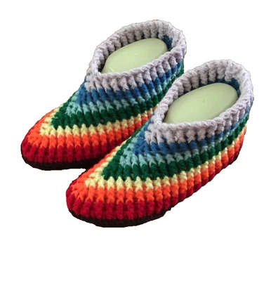 Rainbow slippers knit soft house shoes Women's gift house  sip on size 8-9 wide - Image 1 of 4