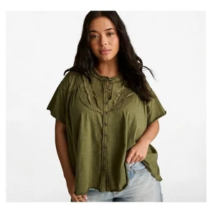 TORRID FESTI Button Up Jersey Knit Short Sleeve Cropped Casual Top Tee 3X Olive - Picture 1 of 9