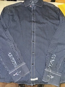 John Lennon Shirt Adult 2XL Blue Striped Motorcycle Button Up Long Sleeve - Picture 1 of 11