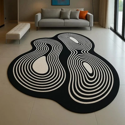 Hand Tufted Wool Rug: Black and White Abstract Optical Illusion for living room - Image 1 of 4