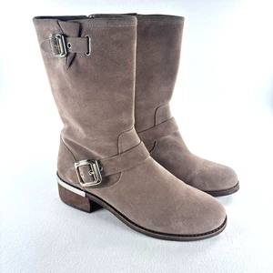Vince Camuto Women Riding Boots Moto Brown Taupe Suede Leather Equestrian Sz 10 - Picture 1 of 10