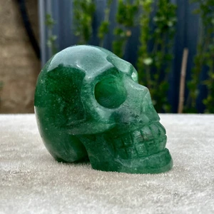 241G Natural green strawberry Crystal Quartz Skull hand carved decoration - Picture 1 of 10