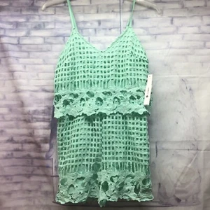 AQUA Lace Overlay Popover Adjustable Straps Romper Color Light Mint Size S $118  - Picture 1 of 3