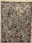 Jackson Pollock style oil on canvas painting signed gray red Black Yellow White