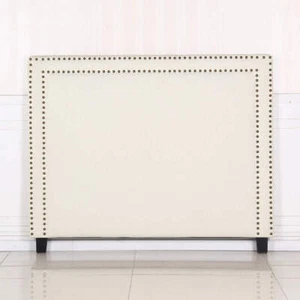 Bed Head Queen White Headboard Upholstery Fabric Studded Buttons - Picture 1 of 5