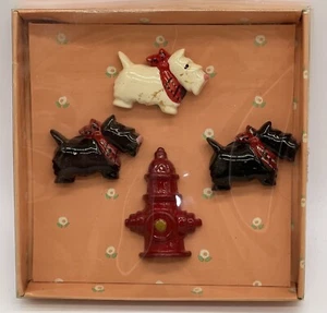 Vintage Taiwan Scottie Dogs Magnets Fire Hydrant Black White NIB - Picture 1 of 7