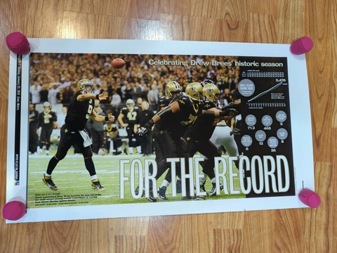 VINTAGE 2011 NEW ORLEANS SAINTS DREW BREES FOR THE RECORD POSTER 14"X24" Cover