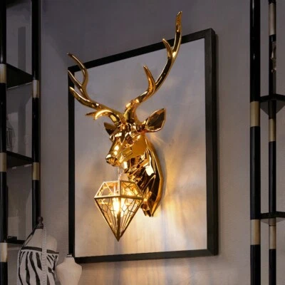 Vintage Deer Wall Lamps Antler Led Wall Sconce Light Fixture Bedroom Living Room - Image 1 of 4
