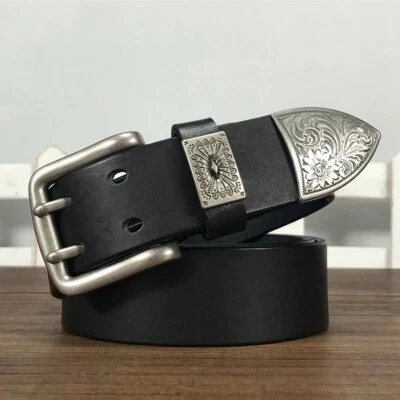 Cinturón de cuero real aleación de zinc hebilla de alfiler unisex punk cintura hecha a mano Foto 1 de 4