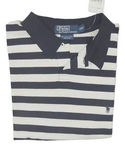 NEW $125 Polo Ralph Lauren Polo Shirt! XXL Navy & Creme Stripe Cut Large & Roomy - Picture 1 of 2