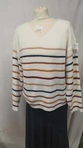 Shein V Neck Striped on White Long Sleeve Pullover Jumper Size M (499) - Imagen 1 de 10