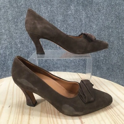 Женские туфли-лодочки Earthies на высоких каблуках 8 B Prantini без шнуровки с заостренным носком коричневые кожаные - Изображение 1 из 4