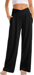 NWT $30 SZ M BLACK TARSE Women's Wide Leg Casual Loose Pants Yoga Sweatpants - Picture 1 of 5