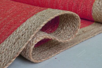 Natural Jute Hand Braided Red Rug & Beige Border for Living Room Home Décor Rug - Image 1 of 4