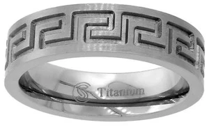 Titanium Ring Men Women Wedding Band 6mm High Polish Greek Key Flat Comfort Fit - Picture 1 of 1