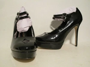 Pierre Dumas Womens Venus-2 Platform Over Strap Heels Shoe Black PAT. Size 6 - 9 - Picture 1 of 4