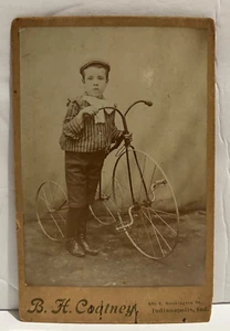 Photo of Boy with Tricycle on Cabinet Card~1900s Antique - Picture 1 of 2