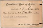 Consolidated Bank Of Canada Seaforth Ontario 1878 Postal Stationery#7100