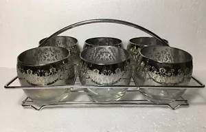 7 Pcs Turkish Tea / Water Glasses Set with Holder Handle Tray 3D Silver Decor - Picture 1 of 11