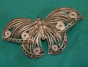 Vintage Schmetterling Anstecknadel, 900 Silber Schmuck filigran Handarbeit Indonesien 50er Jahre - Bild 1 von 8