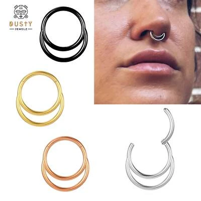 Double Loop Hinged Septum Ring | Stacked Clicker - Image 1 of 4