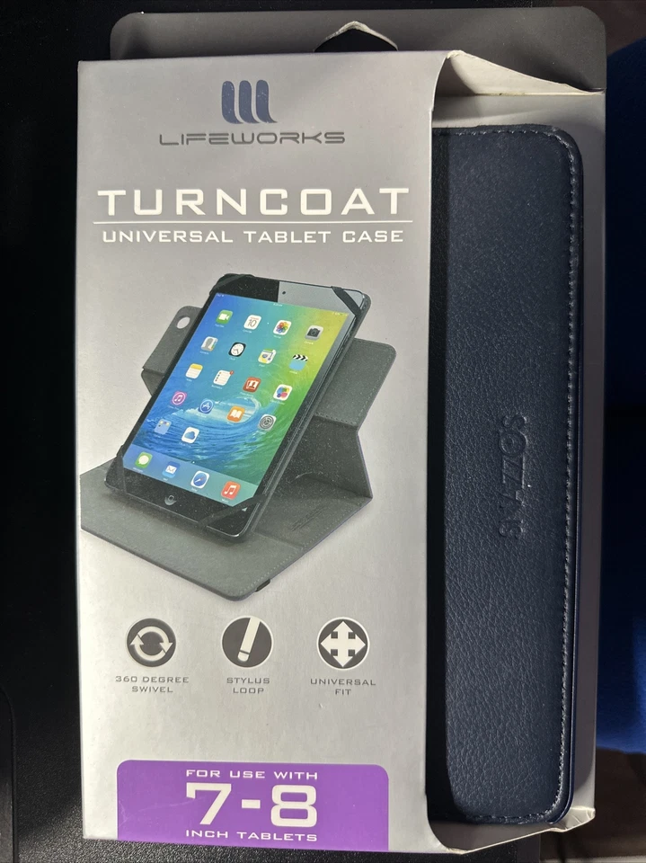 Lifeworks Turncoat 7-8" Folio Tablet Case 360° Swivel & Stylus Loop- Blue - Image 1 of 2
