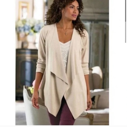 VETEMENTS Cardigan donna morbido in finta pelle scamosciata aperta cascata blush rosa taglia M