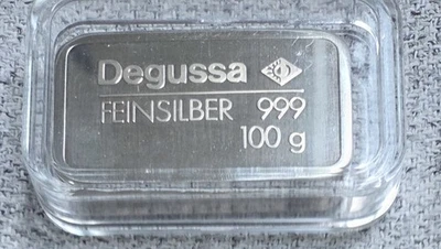 Silberbarren 100g von Degussa, Feinsilbergehalt 999 - Bild 1 von 2