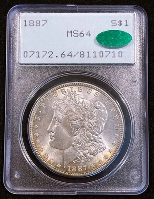 1887 P Morgan Silver Dollar PCGS MS64 CAC Green OGH Gen 1.2 Rattler - Image 1 of 2