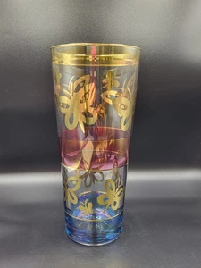 Large Vintage Glass Vase With Applied Colour Bands And Gold Butterflies, Czech? - Picture 1 of 10