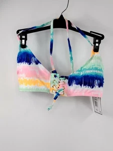 NWT California Sunshine Swimwear Womens Top Multi-Colored Medium Lace Up Front - Picture 1 of 4