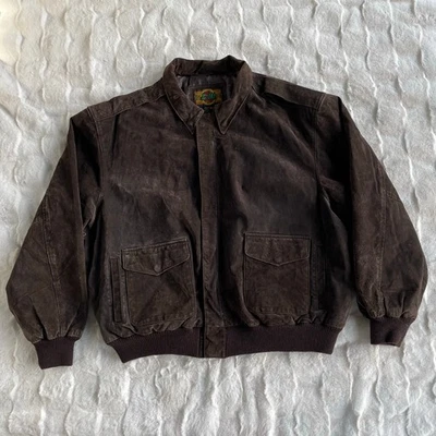 VTG Global Identity G III Suede Bomber Jacket Rusty Brown Moto Utility XXL - Image 1 of 4