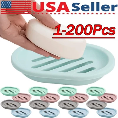Soap Dishes Holder Self Drain Container Case Bath Shower Basket Storage Box Lot - Image 1 of 4