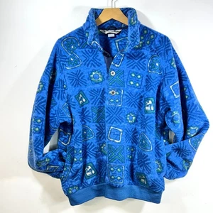VTG 90s Eastern Mountain Sports 1/4 Pullover Fleece Henley Mens L Blue USA - Picture 1 of 11