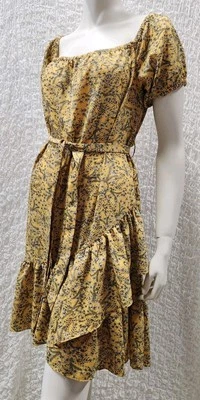 H&M sz XS 6 8 Yellow Crepe DRESS Ruffle Puff Sleeve Off The Shoulder Option #D6 - image 1 of 4