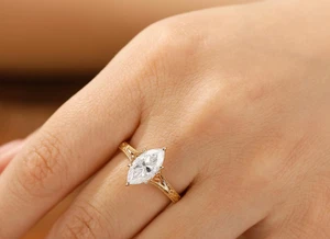 3CT Marquise Cut Lab Grown Diamond IGI Certified Solitaire Ring 14K Yellow Gold - Picture 1 of 11