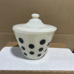 Vintage FIRE KING Glass Grease Jar w/Black Polka Dots Theme - Picture 1 of 11
