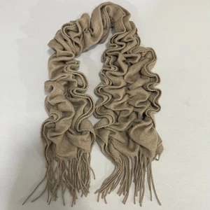 Sayami Anthropologie Cashmere Fringe Scarf Neutral Beige Ruched Warm Soft - Picture 1 of 3