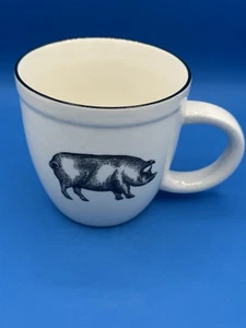 Taza de cerdo blanca de gres Harry & David con borde negro estilo granja grande - Imagen 1 de 6