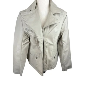 NEW NWT Ookie & Lala Vegan Leather Moto Style Jacket Stone Size L - Picture 1 of 6